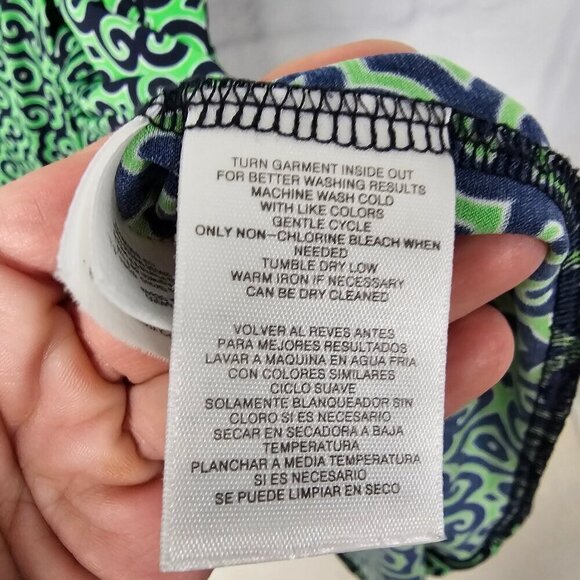 Jones New York Green Blue Faux Wrap Dress Geometric Ruched Retro 1X - Picture 11 of 12